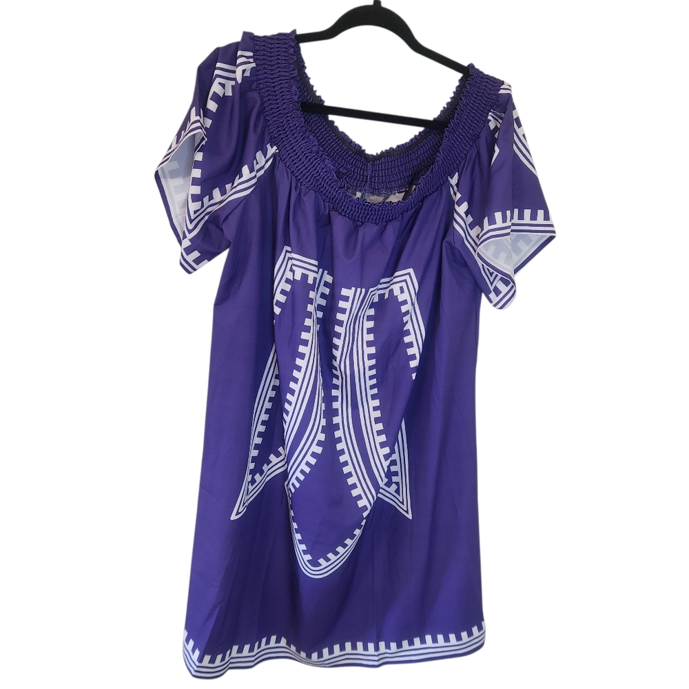 SHEIN Curve Purple Dress with White Geometric Design
